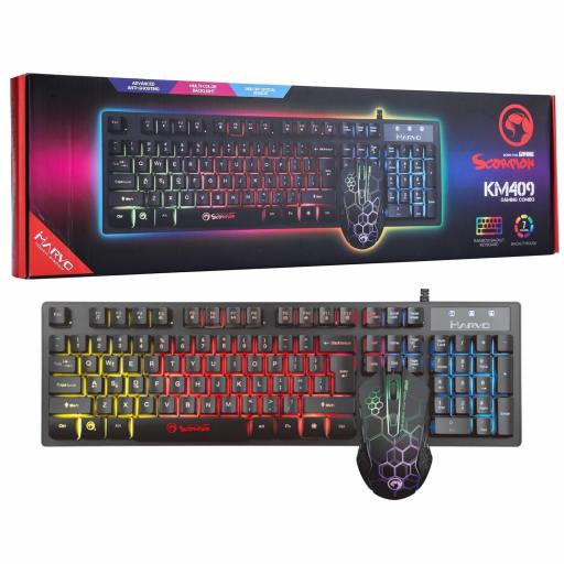 Marvo Scorpion KM409 7 Colour LED USB Gaming Keyboard & Mouse Set